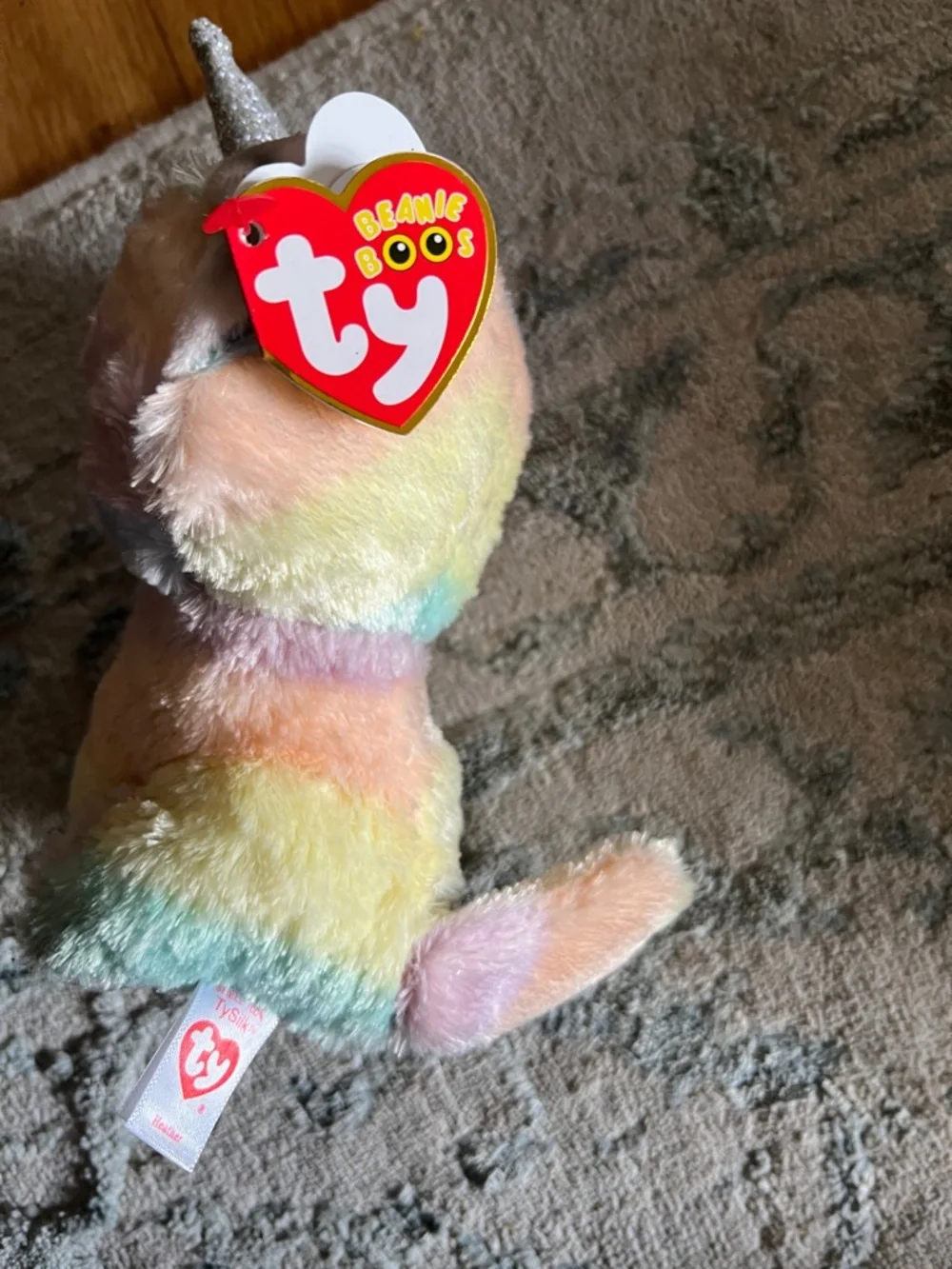 Ty Pastel Rainbow Plush Cat Unicorn with Silver Horn
